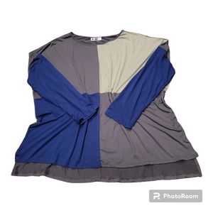 DoubleJu | Women’s Color Block Long Sleeve Tee, Blue, 3X, NWT stretchy